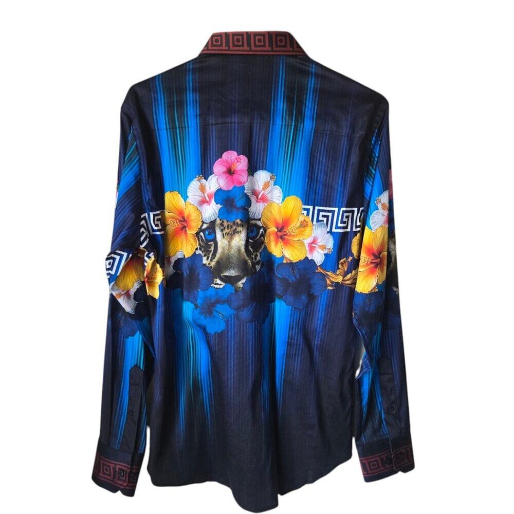 Barabas Hibiscus Rhinestone Long Sleeve Men's Shirt Size Small - Picture 2 of 3